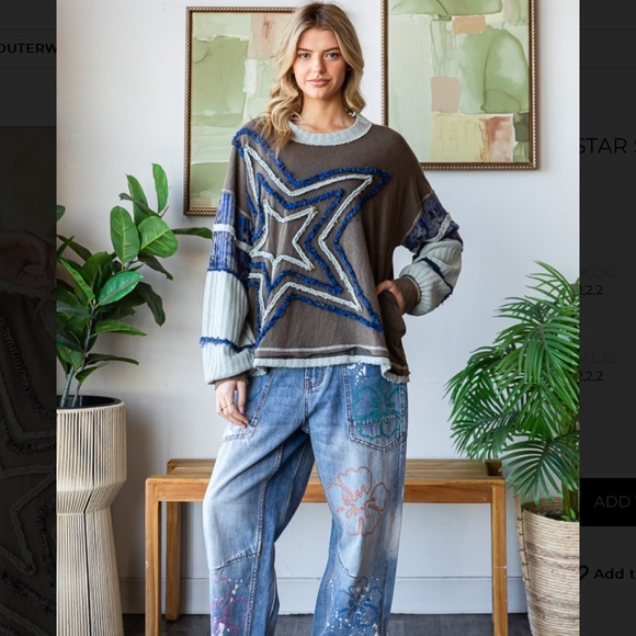 Oli and Hali “ San Juan 2 “ Oli & Hali Mixed Fabric Star Patch Top 36 - Picture 7 of 11